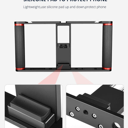 YELANGU PC05 YLG0909B Vlogging Live Broadcast Smartphone Metal Cage Video Rig Filmmaking Recording Handle Stabilizer Bracket for iPhone, Galaxy, Huawei, Xiaomi, HTC, LG, Google, and Other Smartphones, YLG0909B