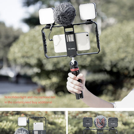 YELANGU  PC06 YLG0909A Vlogging Live Broadcast Smartphone Metal Cage Video Rig Filmmaking Recording Handle Stabilizer Bracket for iPhone, Galaxy, Huawei, Xiaomi, HTC, LG, Google, and Other Smartphones, YLG0909A