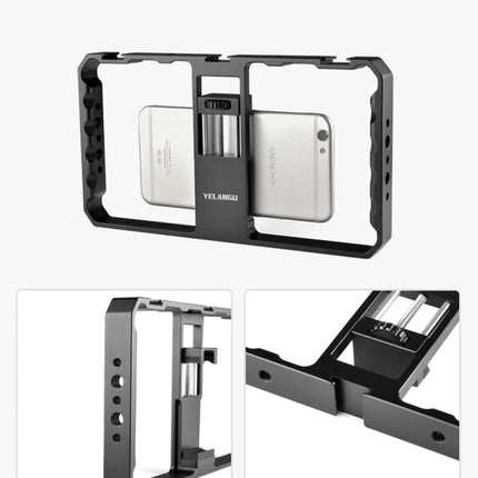 YELANGU  PC06 YLG0909A Vlogging Live Broadcast Smartphone Metal Cage Video Rig Filmmaking Recording Handle Stabilizer Bracket for iPhone, Galaxy, Huawei, Xiaomi, HTC, LG, Google, and Other Smartphones, YLG0909A