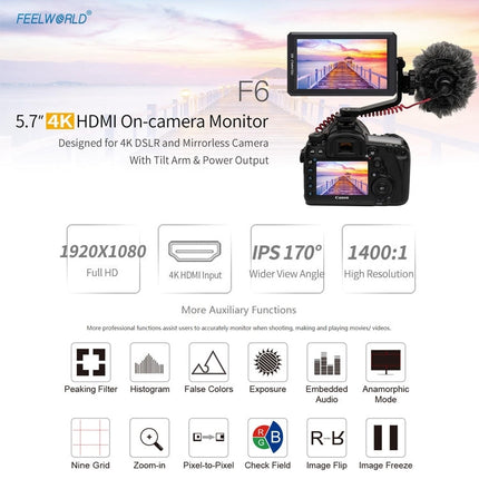 FEELWORLD F6 1920x1080 5.5 inch IPS Screen HDMI 4K Camera Field Monitor