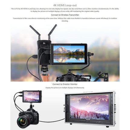 FEELWORLD LUT6 1920x1080 2600 nits 6 inch IPS Screen HDMI 4K Touch Control Camera Field Monitor