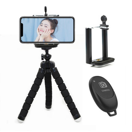 Mini Octopus Flexible Foam Tripod Holder with Phone Clamp & Remote Control