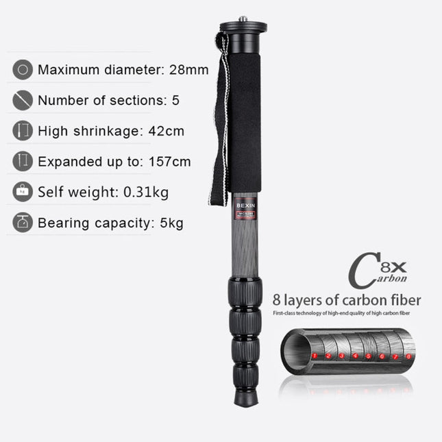 BEXIN MCS285 Portable Travel Outdoor DSLR Camera Carbon Fiber Monopod Holder, MCS285