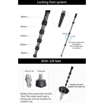 BEXIN MCS285 Portable Travel Outdoor DSLR Camera Carbon Fiber Monopod Holder, MCS285