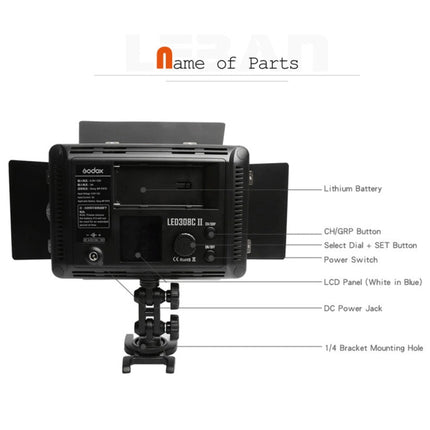 Godox LED308C II 308LEDs Dimmable Photography Light 860LUX Professional Vlogging Video & Photo Studio Light for Canon / Nikon DSLR Cameras