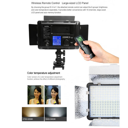 Godox LED308C II 308LEDs Dimmable Photography Light 860LUX Professional Vlogging Video & Photo Studio Light for Canon / Nikon DSLR Cameras
