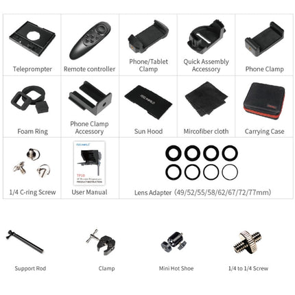 FEELWORLD TP10 Portable 10-inch Folding Teleprompter with Remote Control Lens Adapter Ring For Below 10 inches Smartphone / Tablet, TP10