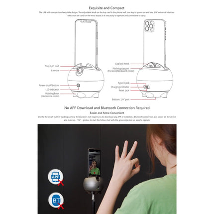 LAIZESKE LA8 Smart Robot Cameraman 360 Degree Auto Tracking Phone Holder, LA8