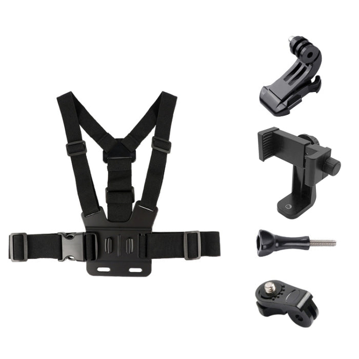 Adjustable Chest Strap with Phone Clamp & Mounts for GoPro, Insta360, DJI & Smartphones (Black)
