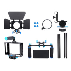 YELANGU D222 Dual Handles Camera Shoulder Mount + Camera Cage Stabilizer Kit with Matte Box + Follow Focus for DSLR Camera / Video Camera, D222