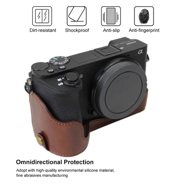 1/4 inch Thread PU Leather Camera Half Case Base for Sony ILCE-A6500 / A6500