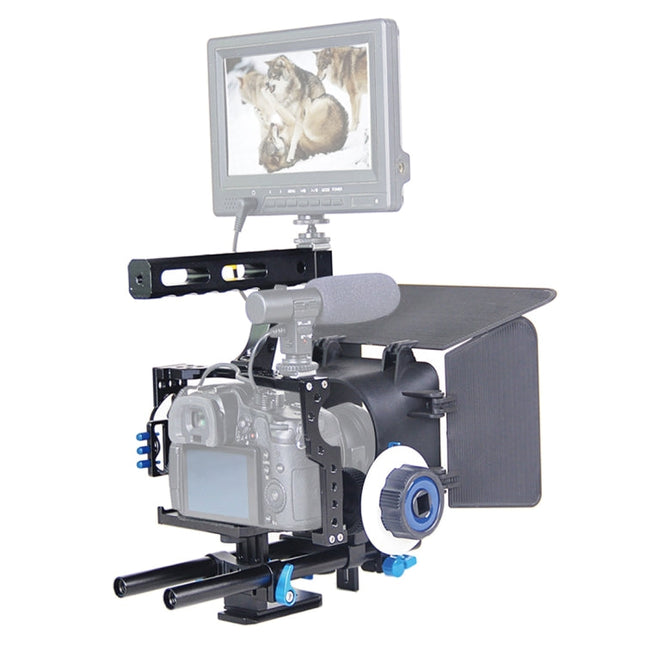 YELANGU YLG1105A Handle Video Camera Cage Stabilizer Kit with Matte Box & Follow Focus for Panasonic Lumix DMC-GH4 & G7 / Sony A7 & A7S & A7R & A7RII & A7SII, YLG1105A