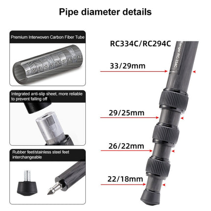 BEXIN RC334 Portable Collapsible Carbon Fiber Camera Tripod with K44 Panoramic BallHead, RC334+K44