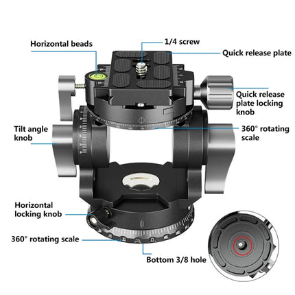 BEXIN DT-03R/S 720 Degree Panorama Heavy Duty Tripod Action Fluid Drag Head with Quick Release Plate, DT-03R/S
