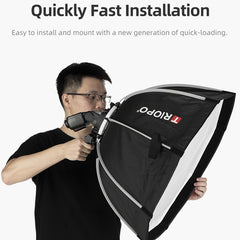 TRIOPO KS90 90cm Dome Speedlite Flash Octagon Parabolic Softbox Diffuser with Bracket Mount Handle for Speedlite, KS90