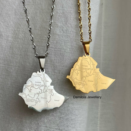 Ethiopia Engraved Map Necklace