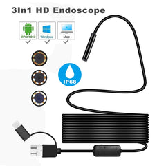 Y101 8mm Spiral Head 3 In 1 Waterproof Digital Endoscope Inspection Camera, Length: 10m Hard Cable, Length: 10m Hard Cable