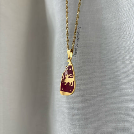 Sri Lanka Flag Map Necklace - Gold