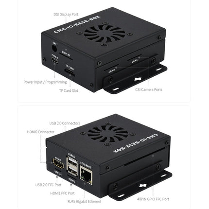 Waveshare Mini IO Board Full Ver Mini-Computer Base Box with Metal Case & Cooling Fan for Raspberry Pi CM4, Mini IO Board Full Ver