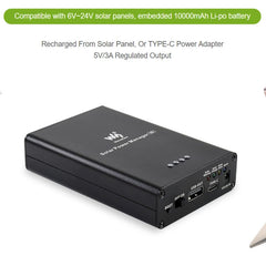 Waveshare Solar Power Manager, Embedded 10000mAh Li-Po Battery, Support 6V~24V Solar Panels, 19799