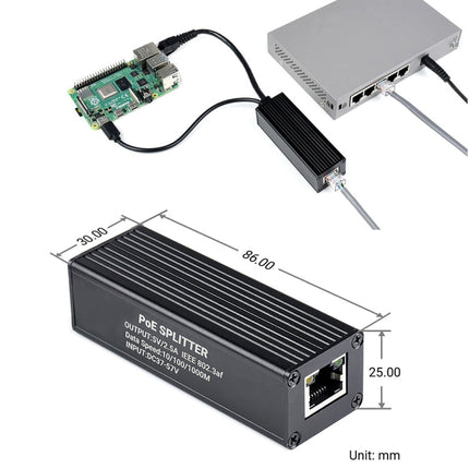 Waveshare Metal Case Gigabit PoE Splitter, 5V 2.5A Type-C Out