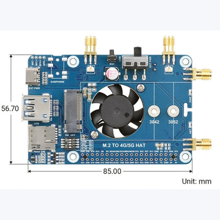 Waveshare RM500U-CN 5G HAT Quad Antennas LTE-A Multi Band Module Board for Raspberry Pi, RM500U-CN 5G HAT