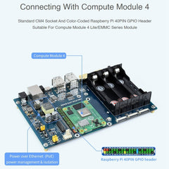 Waveshare PoE UPS Base Board for Raspberry Pi CM4, Gigabit Ethernet, Dual HDMI, Quad USB2.0, PoE UPS Base Board