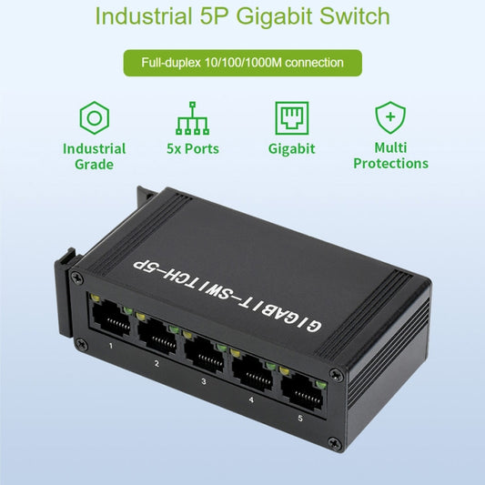 Waveshare Industrial 5P Gigabit Ethernet Switch, Full-Duplex 10/100/1000M, DIN Rail Mount