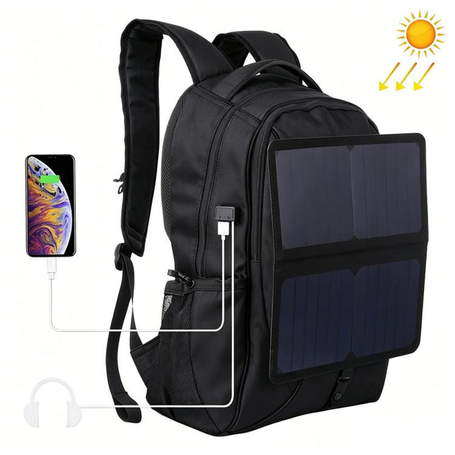 HAWEEL 14W Foldable Removable Solar Power Outdoor Portable Canvas Dual Shoulders Laptop Backpack, USB Output: 5V 2.1A Max