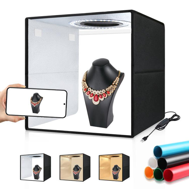 30cm Folding 3 Modes Dual Color Ring Light Photo Lighting Studio Shooting Tent Box Kit with 6 Colors Black / White / Orange / Red / Green / Blue Backdrops Unfold Size: 30cm x 30cm x 30cm, 31cm