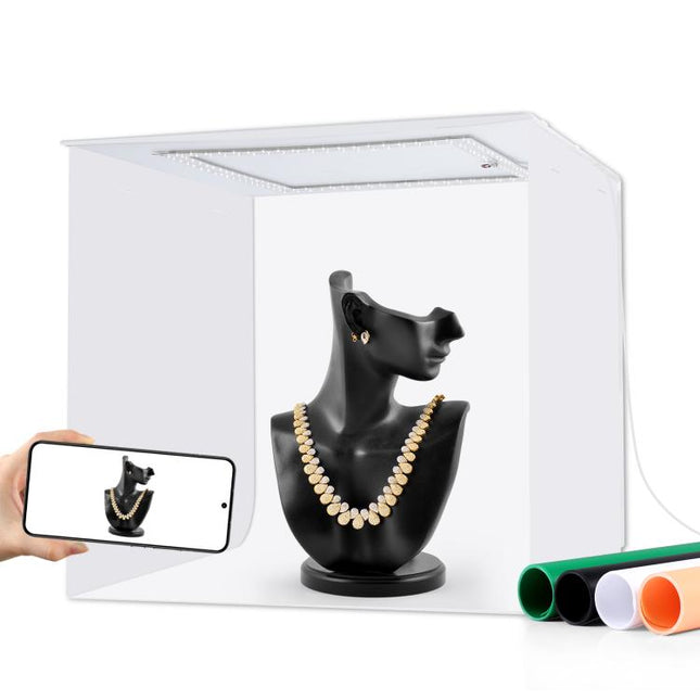 DIYLooks 40cm Folding Portable 97 CRI Photo Lighting Studio Shooting Tent Box Kit with 4 Colors Black, Orange, White, Green Backdrops