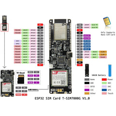 TTGO T-SIM7000G ESP32 WiFi Bluetooth 18560 Battery Holder Solar Charge Module Development Board, T-SIM7000G