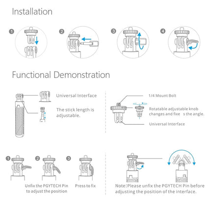 PGYTECH P-GM-117 Action Camera Tripod Extension Selfie Stick for DJI Osmo Action