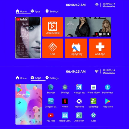 T6 2000ANSI Lumens Mini Theater Projector, Android 7.1 RK3128 Quad Core, 1GB+8GB, UK Plug, Android Version UK Plug