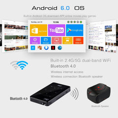 P09 Portable 4K Ultra HD DLP Mini Smart Projector with Infrared Remote Control, Amlogic S905X 4-Core A53 up to 1.5GHz Android 6.0, 1GB+8GB, Support 2.4G/5G WiFi, Bluetooth, TF Card