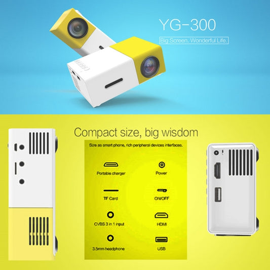 YG300 400LM Portable Mini Home Theater LED Projector with Remote Controller, Support HDMI, AV, SD, USB Interfaces