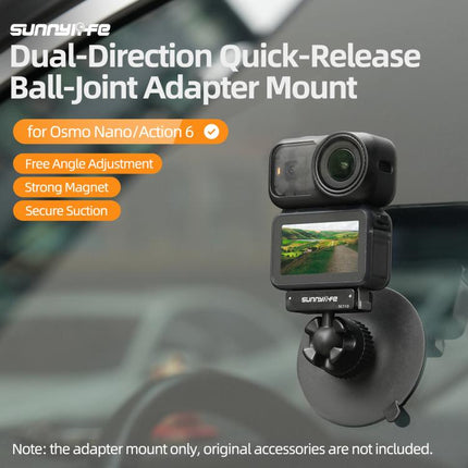 Sunnylife Dual-Direction Magnetic Quick-Release Ball-Joint Adapter Mount 360 Rotatable Suction Cup Bracket For DJI Osmo Nano / Action 6, For DJI Osmo Nano / Action 6