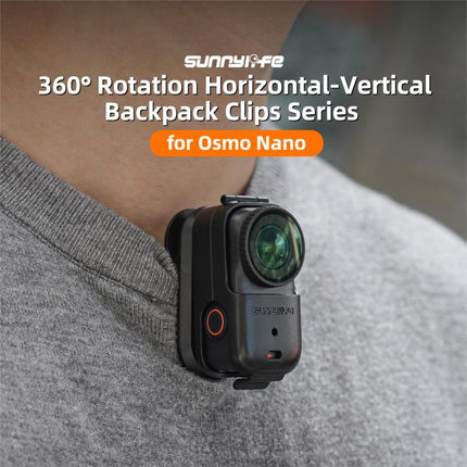 For DJI Osmo Nano Sunnylife Backpack Clip Action Camera Clamp 360 Rotation Vertical-Horizontal Mount 90 Tilt Upgraded Backpack Clip