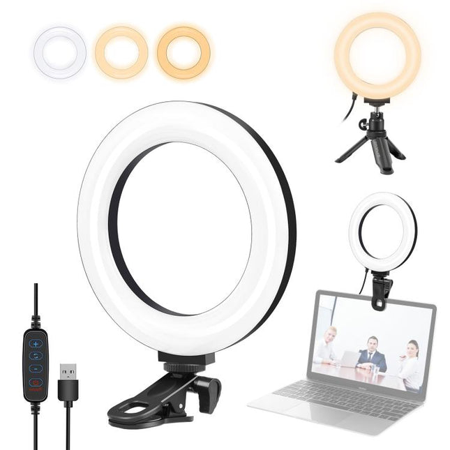 PULUZ 6.2 inch 16cm Ring Selfie Light 3 Modes USB Dimmable Dual Color Temperature LED Curved Vlogging Photography Video Lights with Monitor Clip Holder, 6.2 inch 16cm