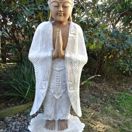 Hand Carved 1 Metre Buddha Statue (Standing)  Whitewash Suar Wood