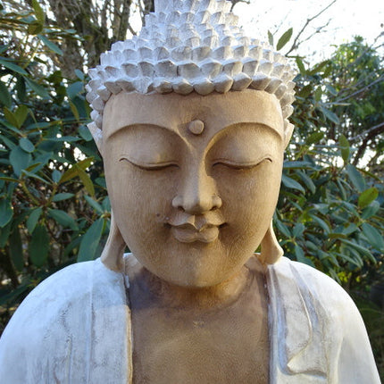 Hand Carved 1 Metre Buddha Statue (Standing)  Whitewash Suar Wood