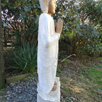 Hand Carved 1 Metre Buddha Statue (Standing)  Whitewash Suar Wood