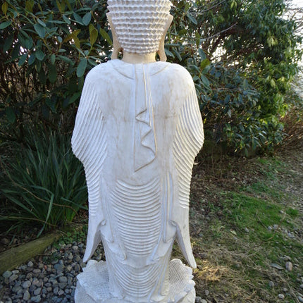 Hand Carved 1 Metre Buddha Statue (Standing)  Whitewash Suar Wood