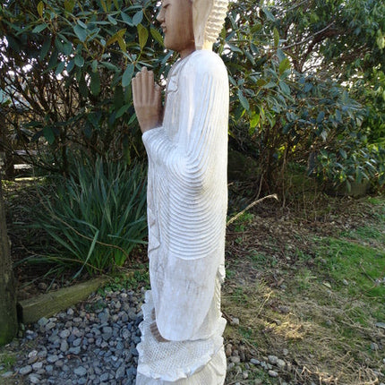 Hand Carved 1 Metre Buddha Statue (Standing)  Whitewash Suar Wood