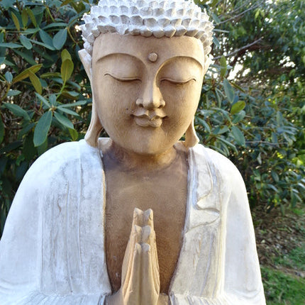 Hand Carved 1 Metre Buddha Statue (Standing)  Whitewash Suar Wood