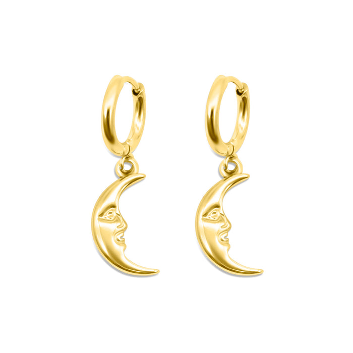Gold Man in the Moon Hoop Earrings