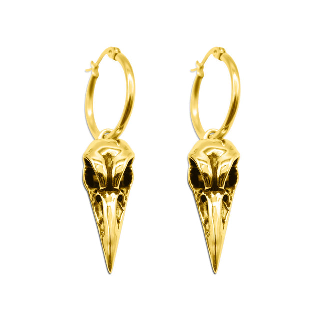 Gold Raven Bird Skull Earrings
