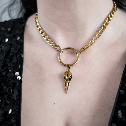 Gold Raven Bird Skull Choker