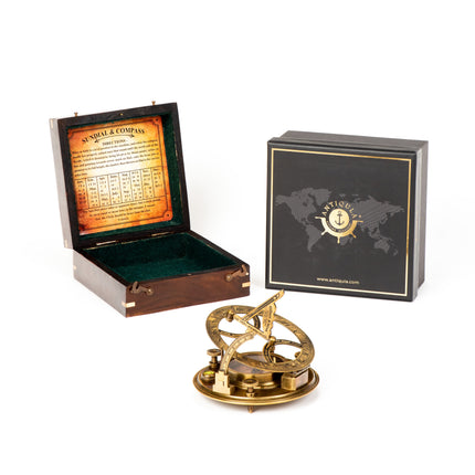 Sundial Compass with  Rosewood Box, Ideal Nautical & Vintage Gift for Men