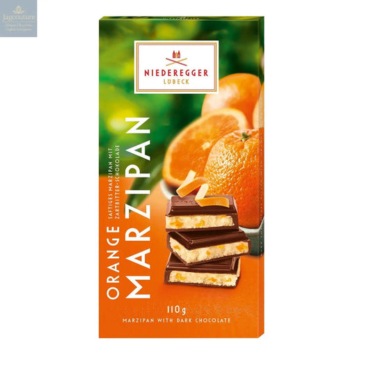 Dark chocolate covered orange flavoured marzipan bar
